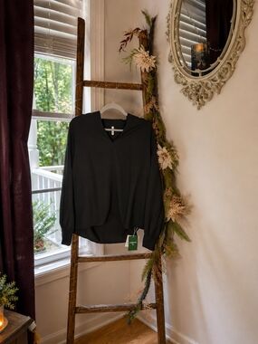 HALARA Black V Neck Long Sleeve Top Office Or Casual NWOT
